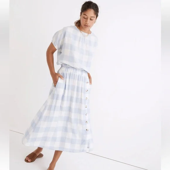 Madewell Linen Blend Michele Bubble Top & Side Button Midi Skirt - Picture 1 of 12